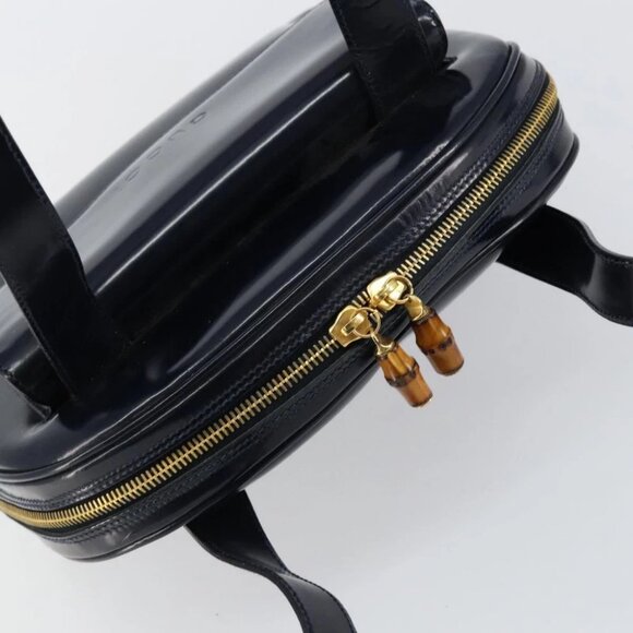 GUCCI Bamboo Shoulder Bag Patent leather Navy Gold - Picture 9 of 16